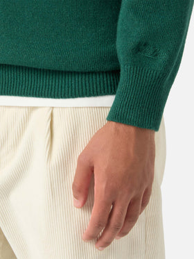 Green Heron crewneck knit with Chiedi A Chat intarsia