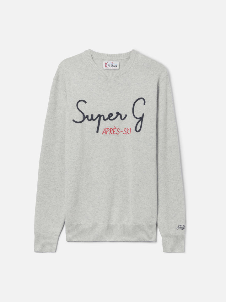 Pull gris clair Heron avec broderie super G | SUPER G SPECIAL EDITION 