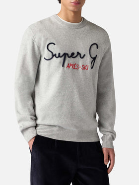 Maglione grigio chiaro Heron con ricamo super G | SUPER G SPECIAL EDITION