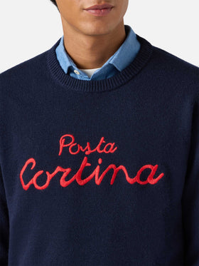 Blended cashmere sweater Heron with Posta Cortina embroidery