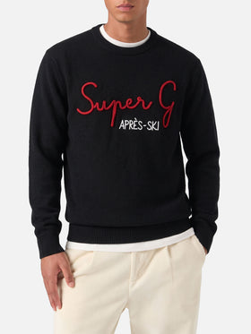 Schwarzes Crewneck-Sweatshirt Heron mit Super G-Stickerei | SUPER G SPECIAL EDITION 