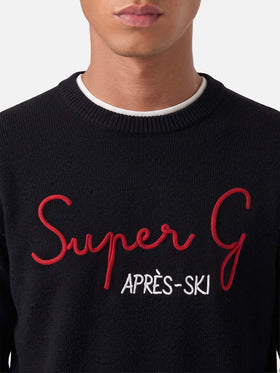 Schwarzes Crewneck-Sweatshirt Heron mit Super G-Stickerei | SUPER G SPECIAL EDITION 