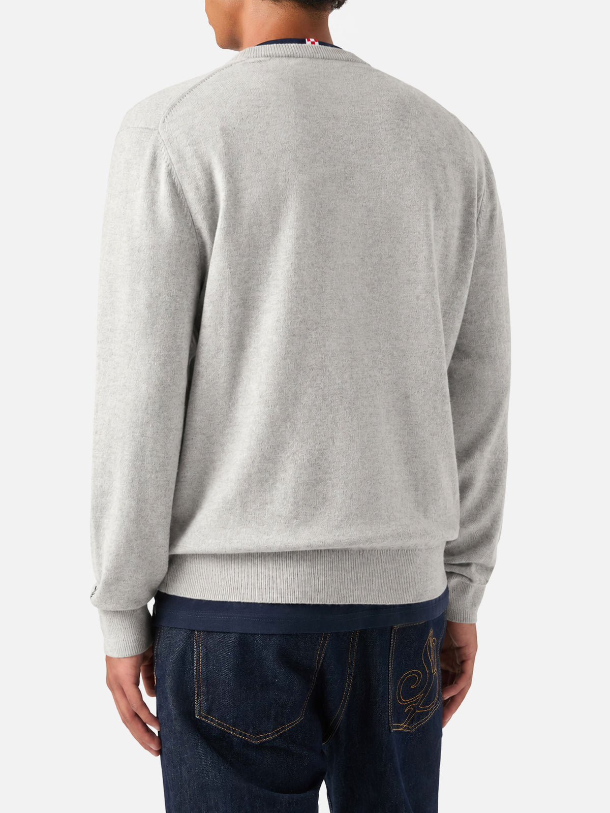 Light grey melange Heron crewneck sweater with Super G embroidery