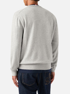 Light grey melange Heron crewneck sweater with Super G embroidery