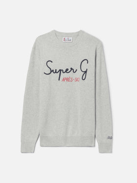 Light grey melange Heron crewneck sweater with Super G embroidery
