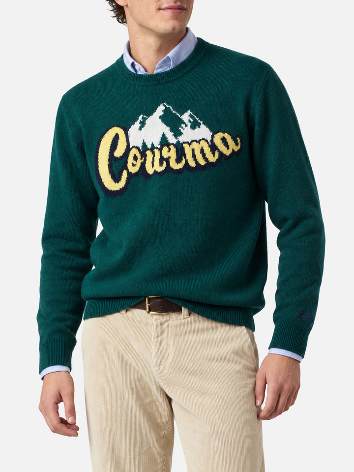 Maglia girocollo Heron grigia con jacquard montagne di Courmayeur