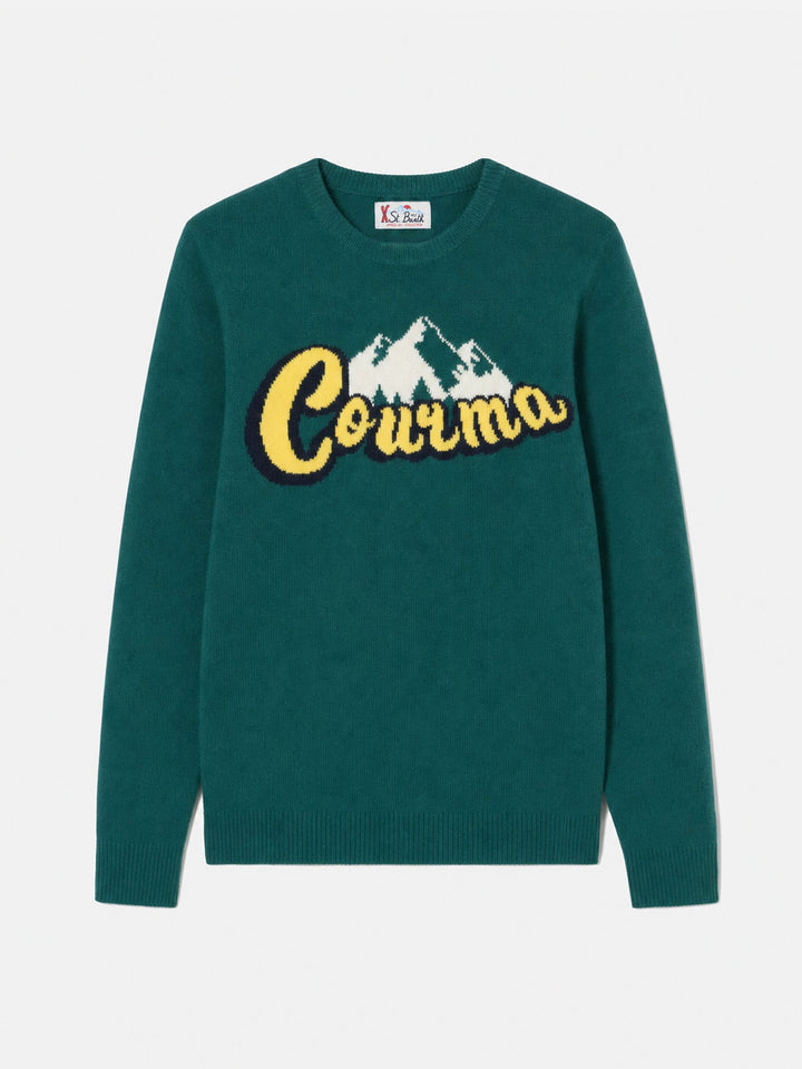 Maglia girocollo Heron grigia con jacquard montagne di Courmayeur