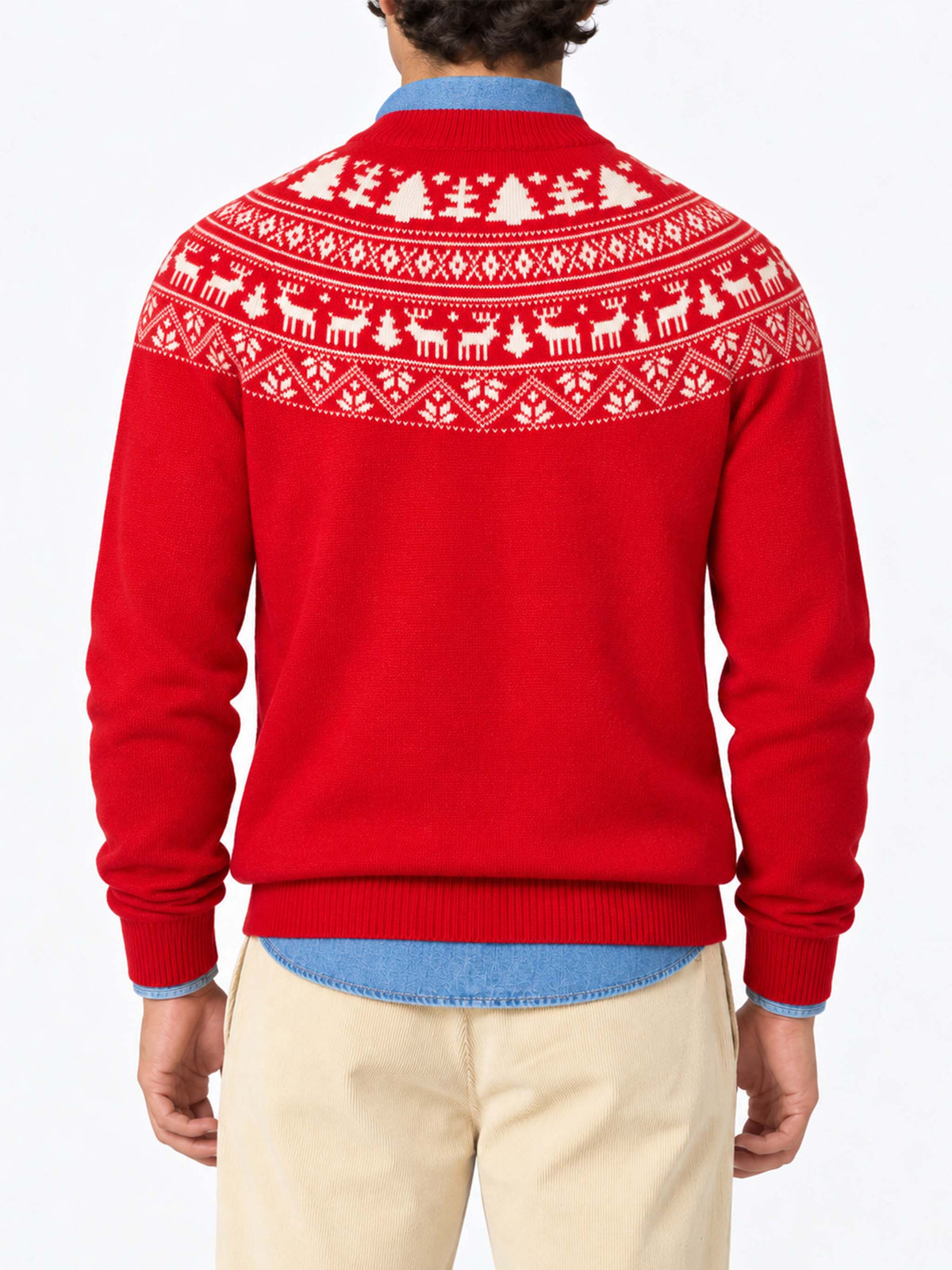 Suéter rojo Heron con jacquard Fair Isle y jacquard I'm not a Saint 