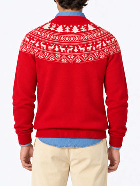 Suéter rojo Heron con jacquard Fair Isle y jacquard I'm not a Saint 