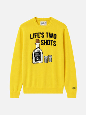 Yellow Heron sweater with Life's two shots lettering