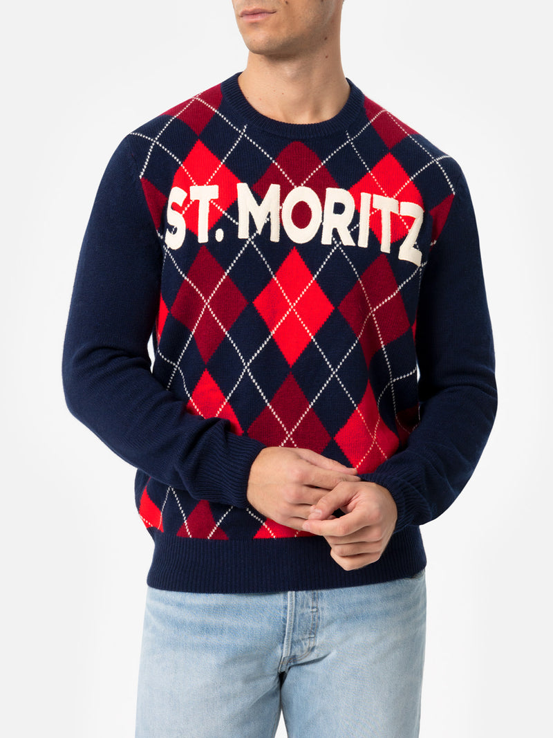 Man argyle sweater Heron with St. Moritz jacquard