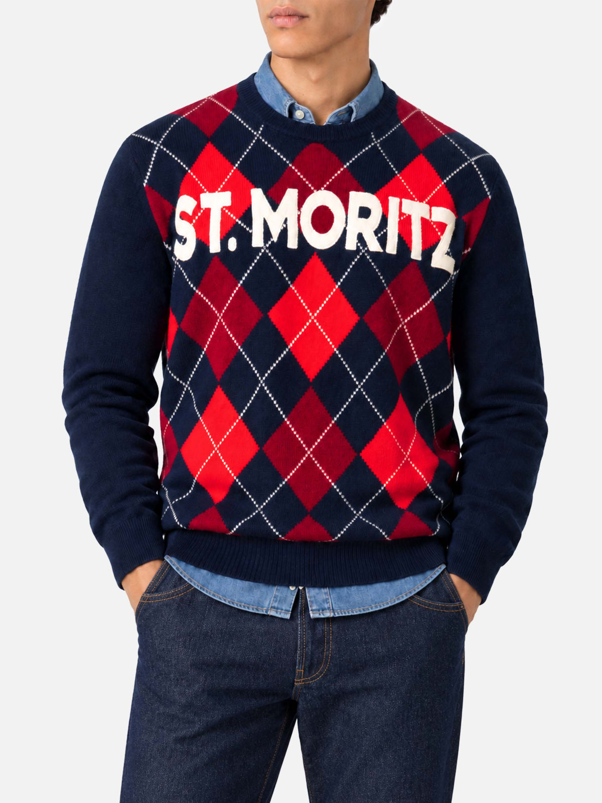 Suéter de cuello redondo Heron con jacquard argyle St. Moritz 