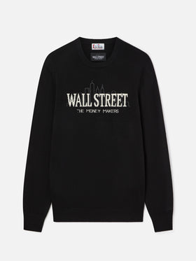 Maglia girocollo Heron Light nera con intarsio Wall Street | Special edition