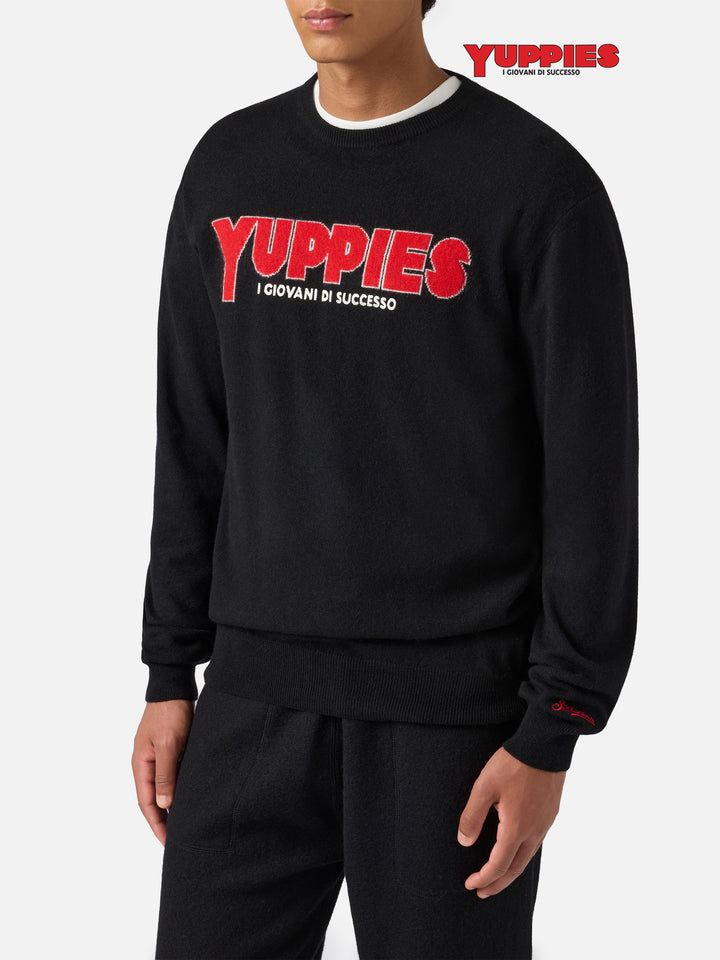 Maglione Heron light nero con jacquard Yuppies e ricamo | YUPPIES SPECIAL EDITION
