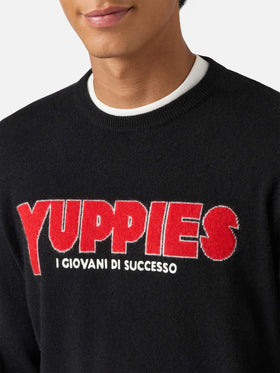 Maglione Heron light nero con jacquard Yuppies e ricamo | YUPPIES SPECIAL EDITION