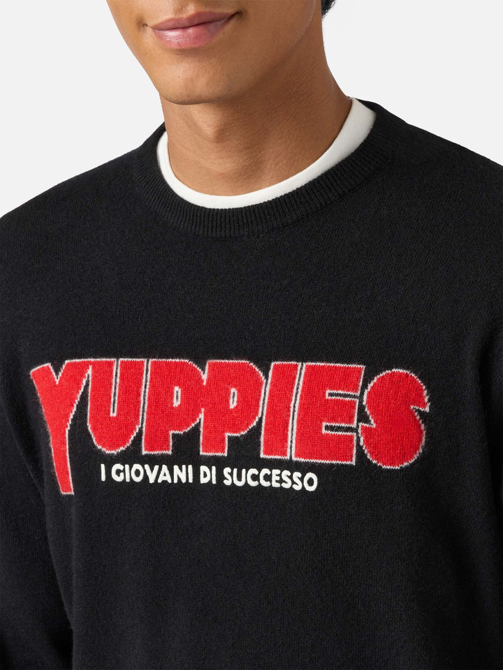 Maglione Heron light nero con jacquard Yuppies e ricamo | YUPPIES SPECIAL EDITION