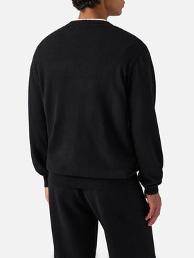 Maglione Heron light nero con jacquard Yuppies e ricamo | YUPPIES SPECIAL EDITION