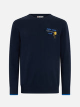 Maglione da uomo blu Heron con ricamo Pasta lover