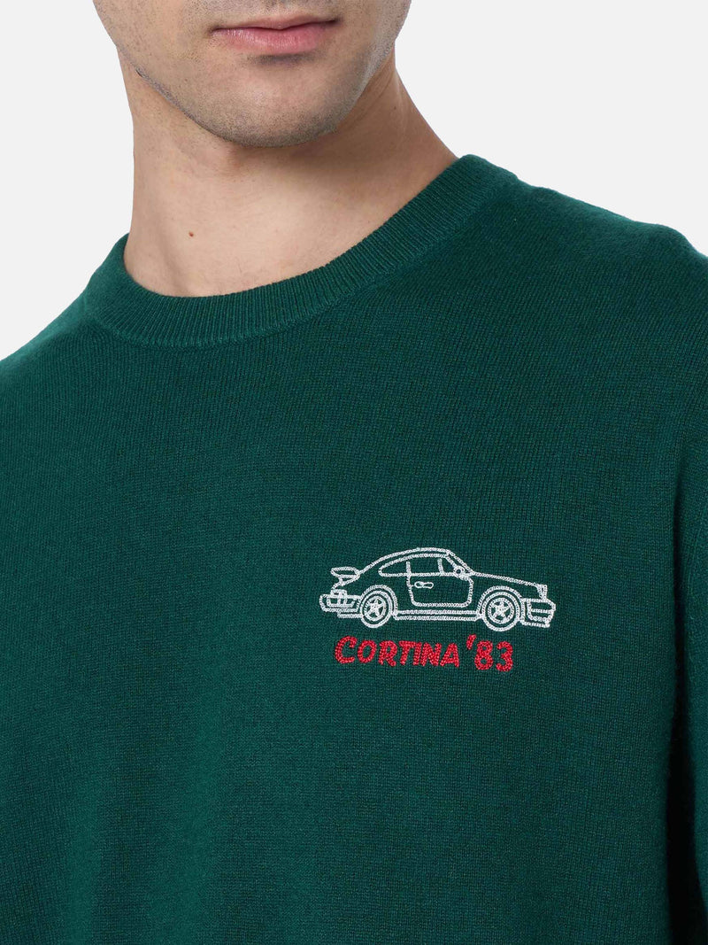 Maglione da uomo verde Heron con ricamo Cortina'83 speed