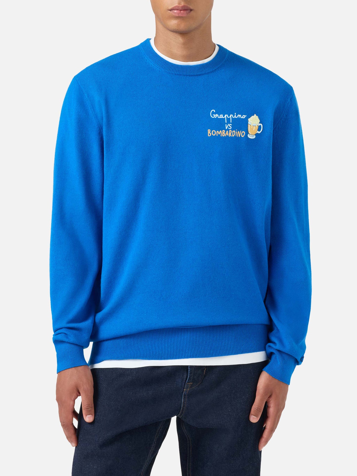 Crewneck sweater Heron with Grappino vs Bombardino embroidery