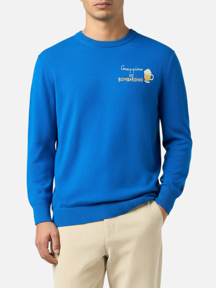 Maglione da uomo ski blu Heron con ricamo Grappino vs Bombardino