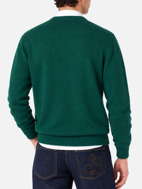 Maglione Heron Light verde scuro con ricamo It’s wine o’clock