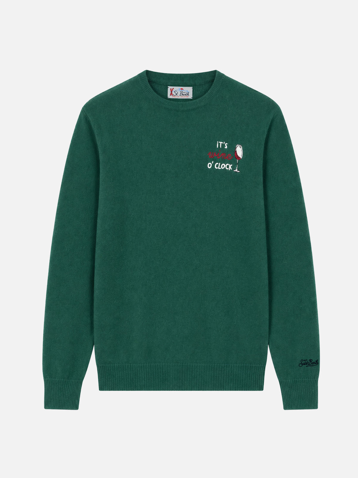 Maglione Heron Light verde scuro con ricamo It’s wine o’clock