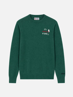 Maglione Heron Light verde scuro con ricamo It’s wine o’clock