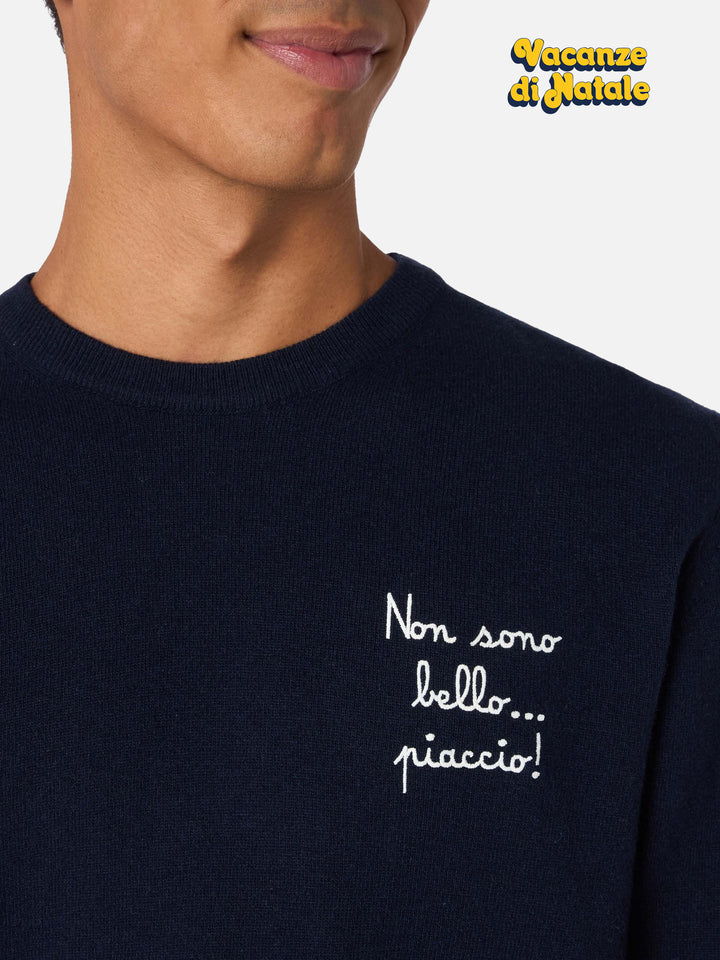 Blauer Herrenpullover Heron Light mit Non sono bello, piaccio! Stickerei| VACANZE DI NATALE SONDERAUSGABE