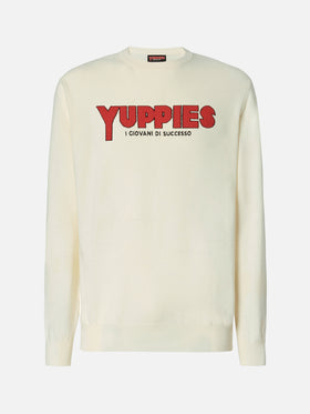 Maglione Heron light bianco con jacquard Yuppies e ricamo | YUPPIES SPECIAL EDITION