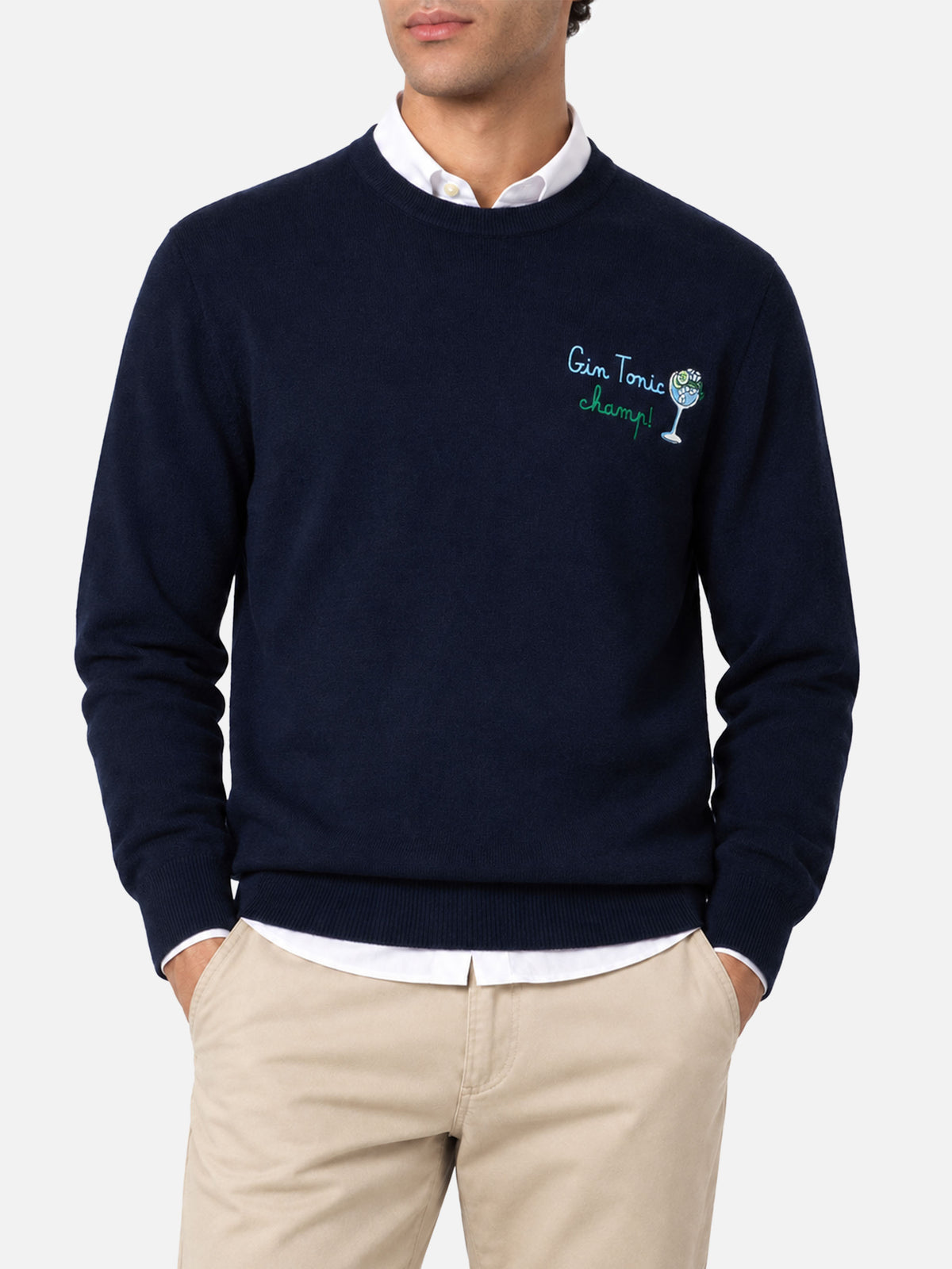 Crewneck Heron mit Cocktail-Gin-Tonic-Champ-Stickerei 