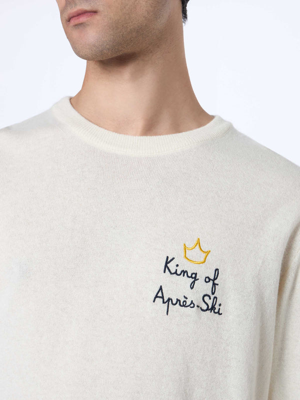 Maglione bianco da uomo Heron con ricamo King of apres ski