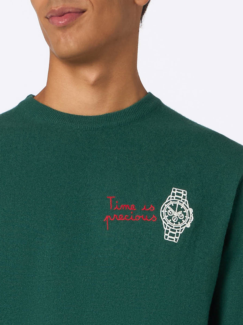 Maglione da uomo verde Heron con ricamo Money time