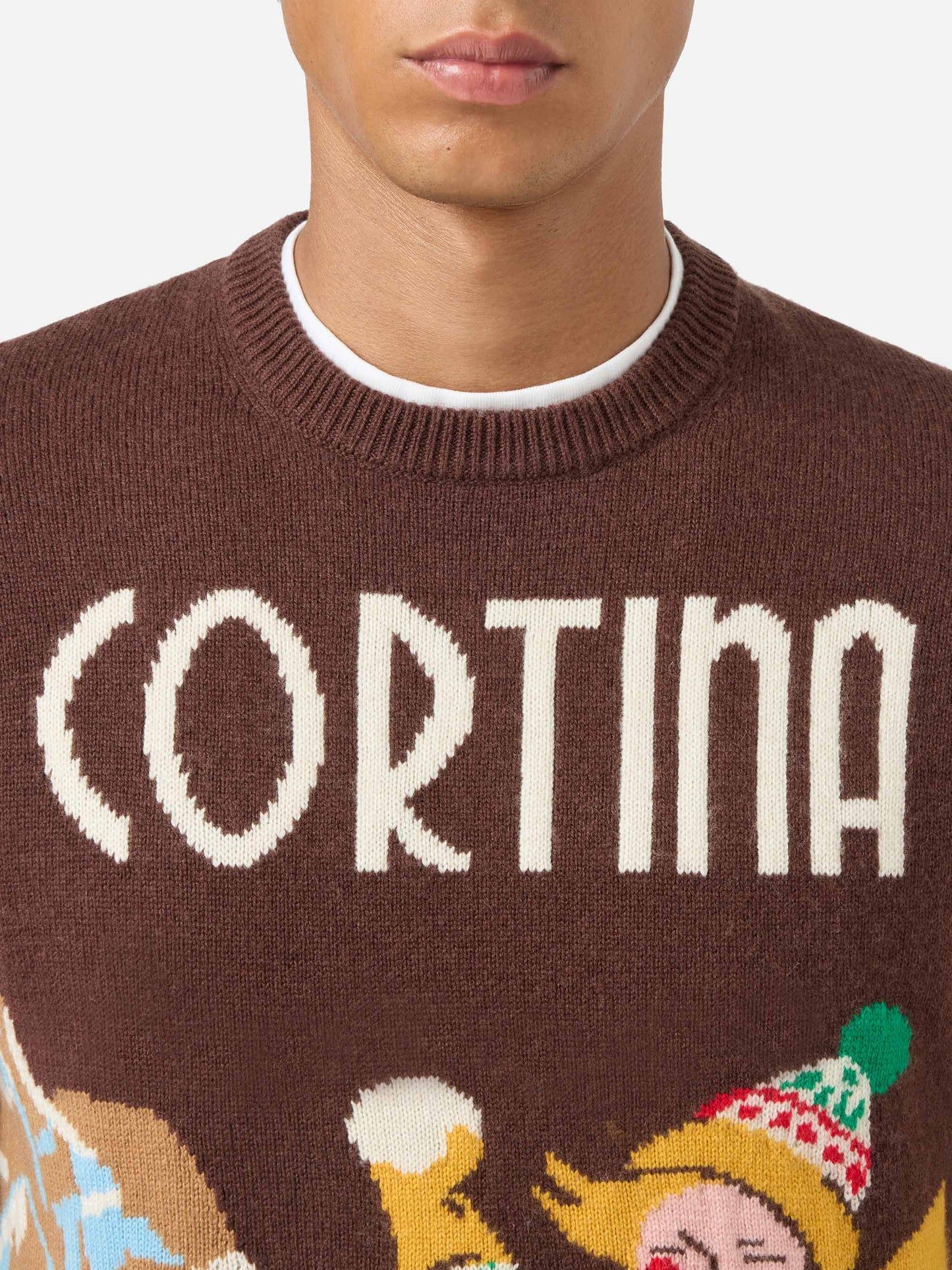 Rundhals-Pullover mit Cortina-Postkarten-Jacquard 