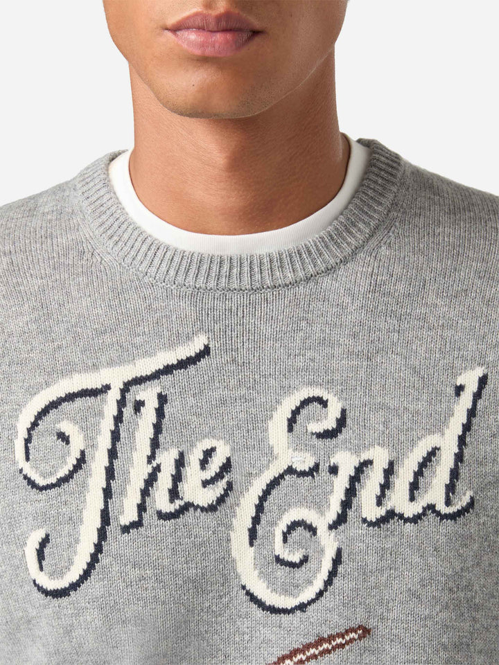Crewneck-Strickpullover Grey Heron mit The End Intarsie 