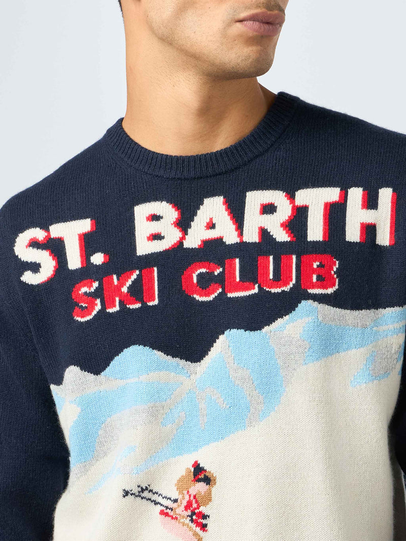 Blauer Pullover für Männer von Heron mit Sexy Ski-Postkarten-Aufdruck