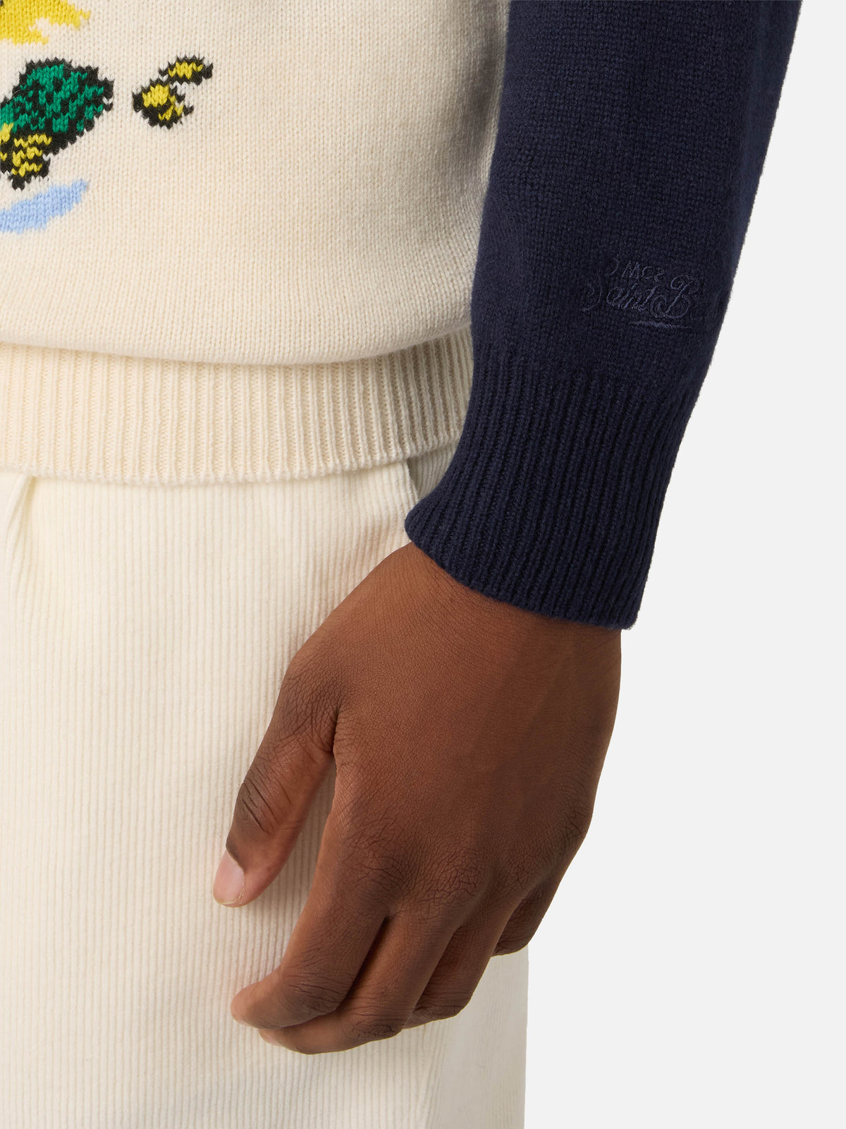 Navy blue Heron crewneck knit with Scrooge McDuck intarsia | Special edition