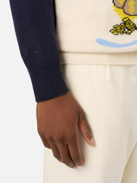 Navy blue Heron crewneck knit with Scrooge McDuck intarsia | Special edition