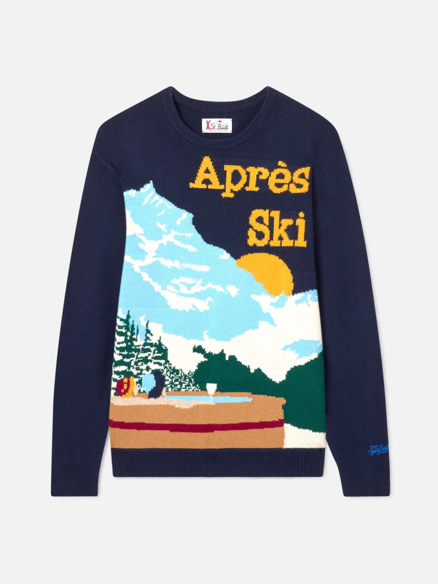 Rundhals-Pullover Heron mit Mountain-Postcard-Jacquard 