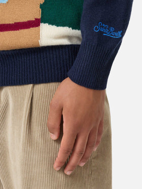 Maglione girocollo con cartolina jacquard