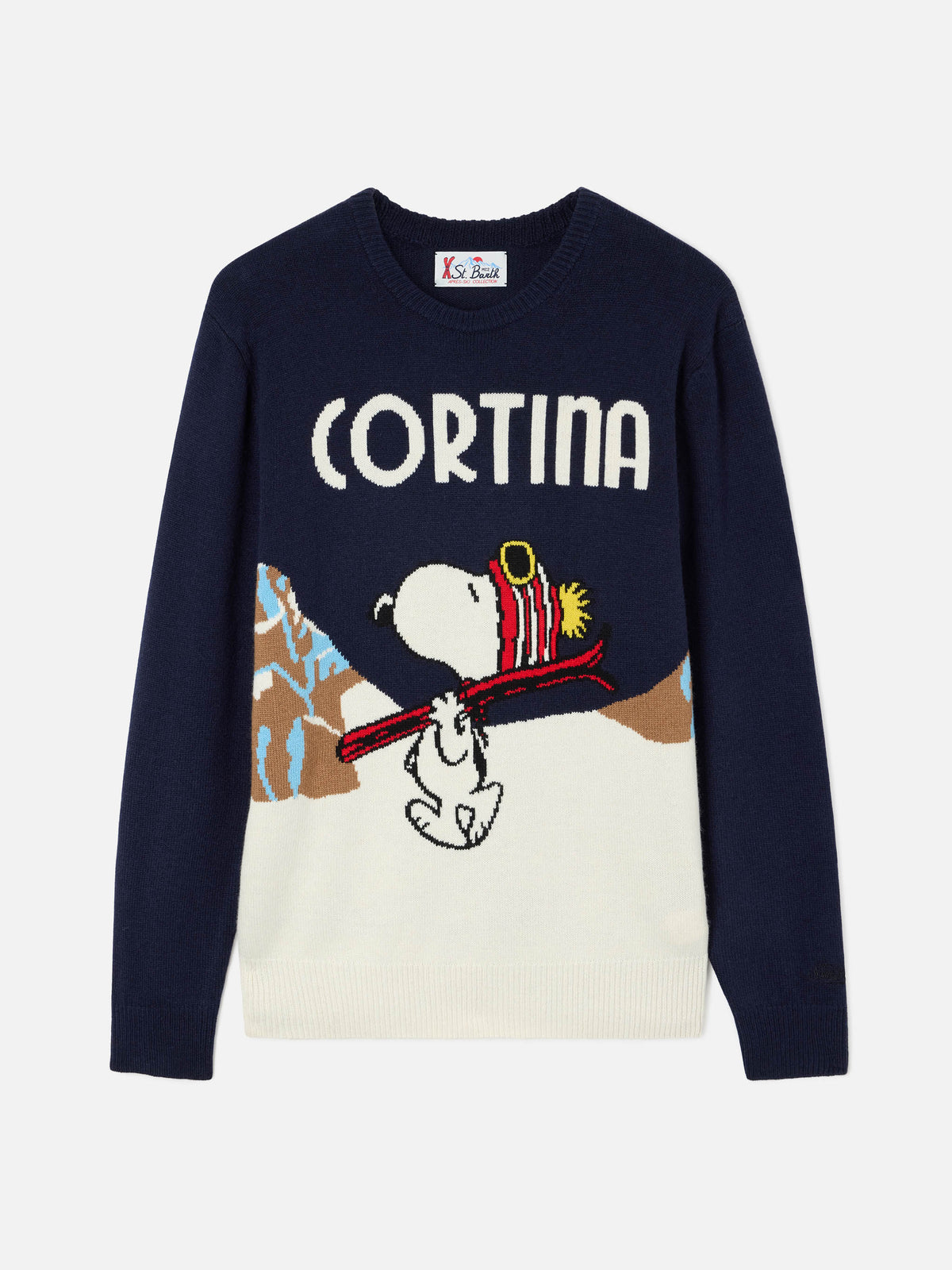 Marineblauer blue Heron Rundhals-Strickpullover mit Snoopy Cortina-Intarsie | Special edition 