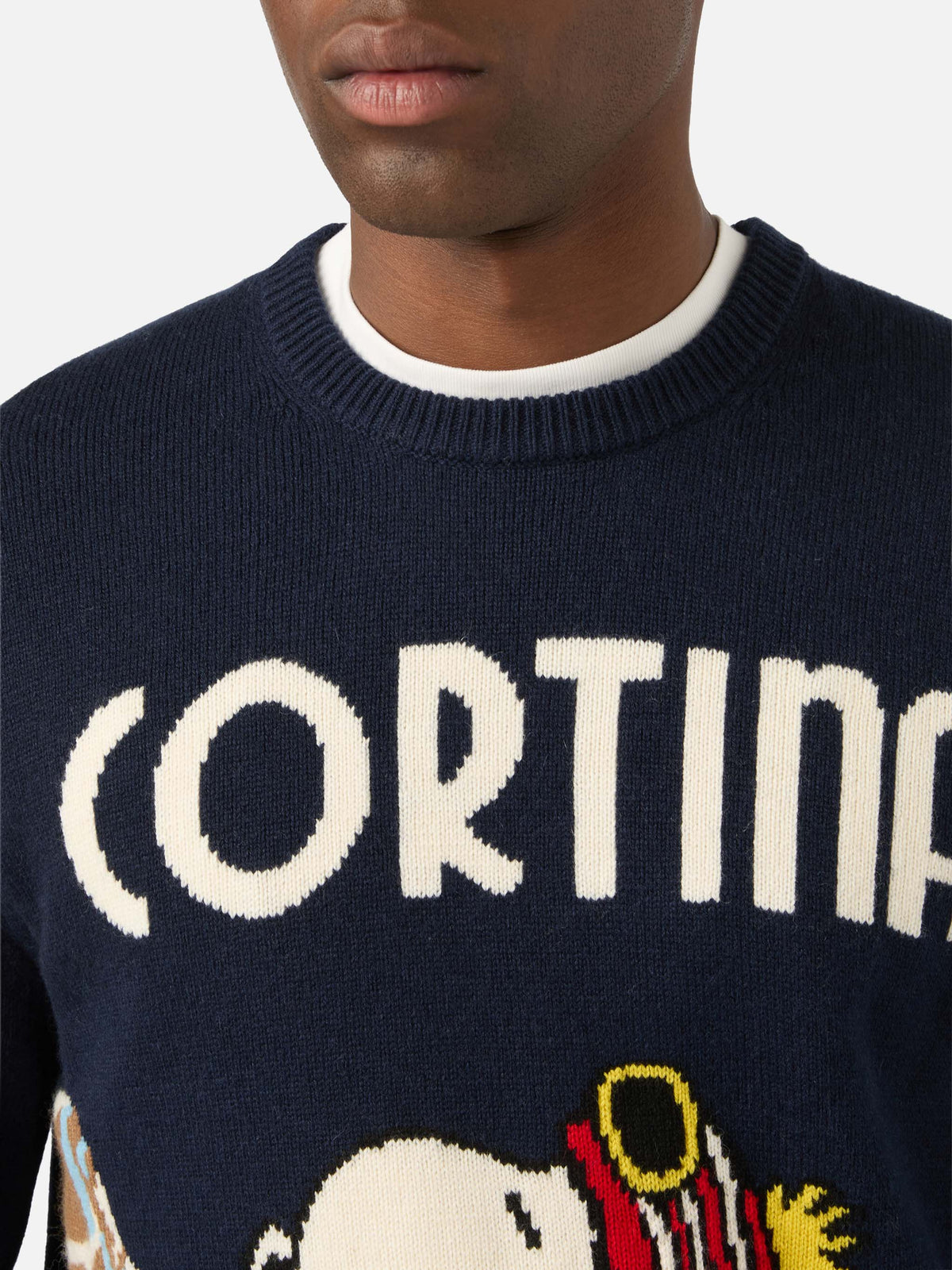 Jersey de punto con cuello redondo Heron en Navy blue con intarsia Snoopy Cortina | Special edition 