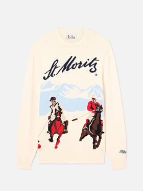 Crewneck-Strick in Grey Heron mit St. Moritz-Intarsie | Special edition 