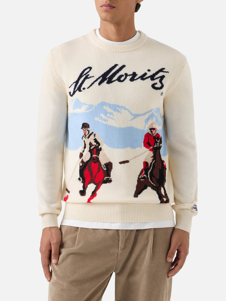 Maglia girocollo Heron grigia con intarsio St. Moritz | Special edition