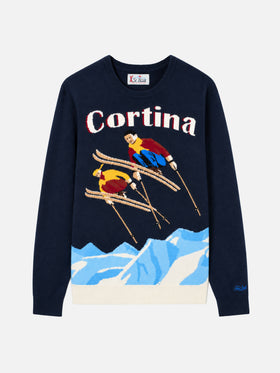 Maglione Heron blu navy con jacquard Cortina ski