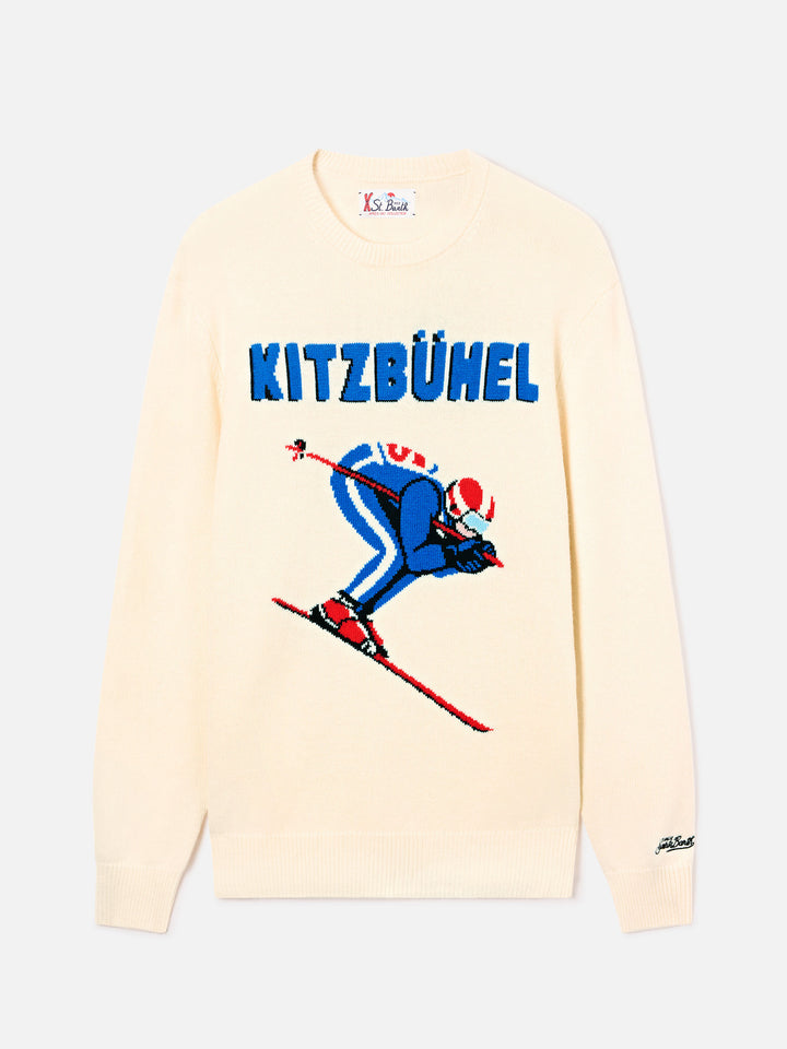 Maglia girocollo Heron grigia con intarsio Kitzbühel