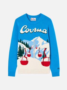 Heron crewneck sweater with Courma postcard jacquard