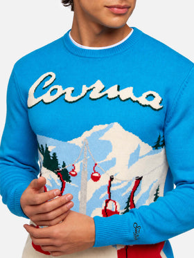 Heron crewneck sweater with Courma postcard jacquard