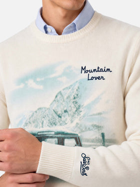 Suéter de cuello redondo Heron con estampado y bordado Mountain lover 