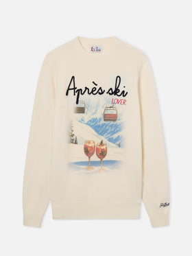 Jersey de cuello redondo en mezcla de lana y cachemira Grey Heron con intarsia y bordado Après Ski Lover 